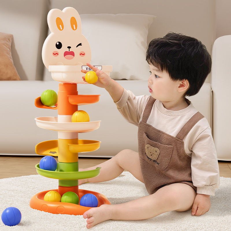 モンテッソーリ-赤ちゃんのためのローリングボールタワー,幼児のための教育ゲーム,スタッキングトラック,赤ちゃんのための教育玩具