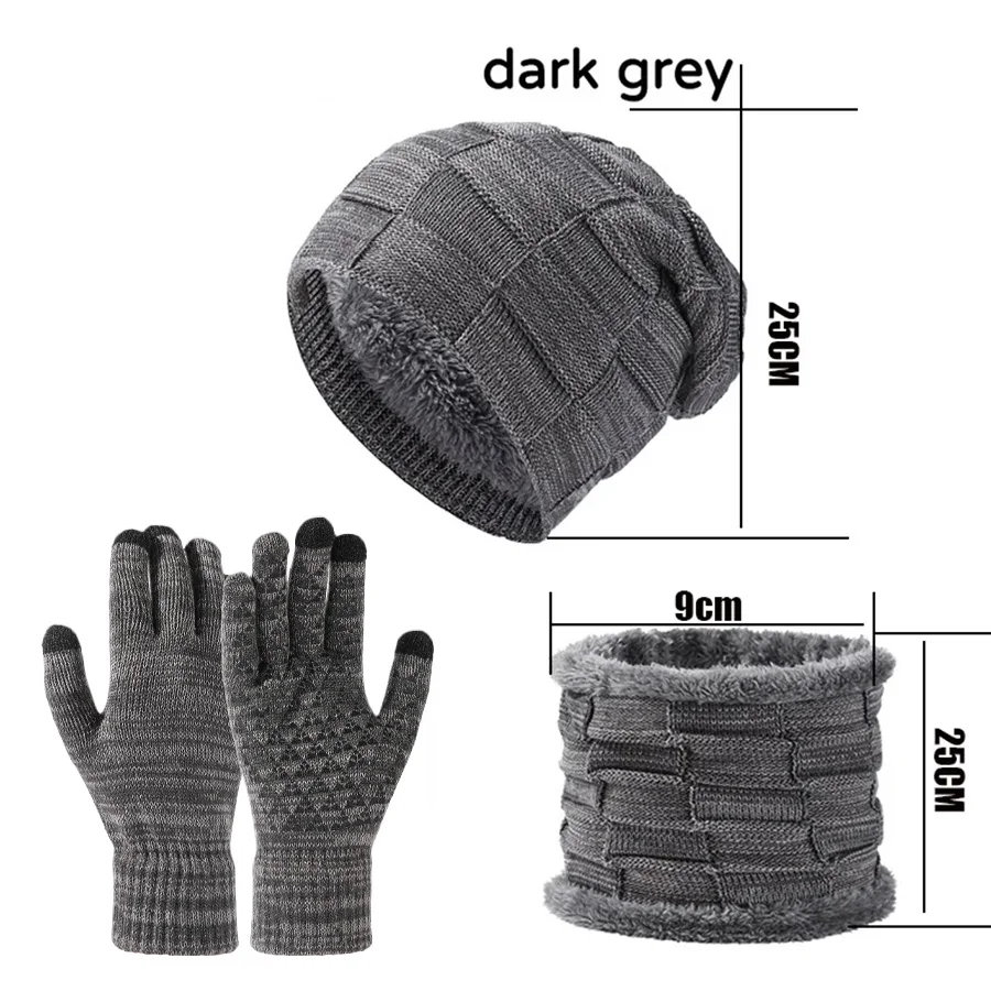 Autumn Winter Unisex Warm & Soft Winter Fleece-lined Knitted Hat,Scarves And Touch Screen Gloves 3-Piece Set
