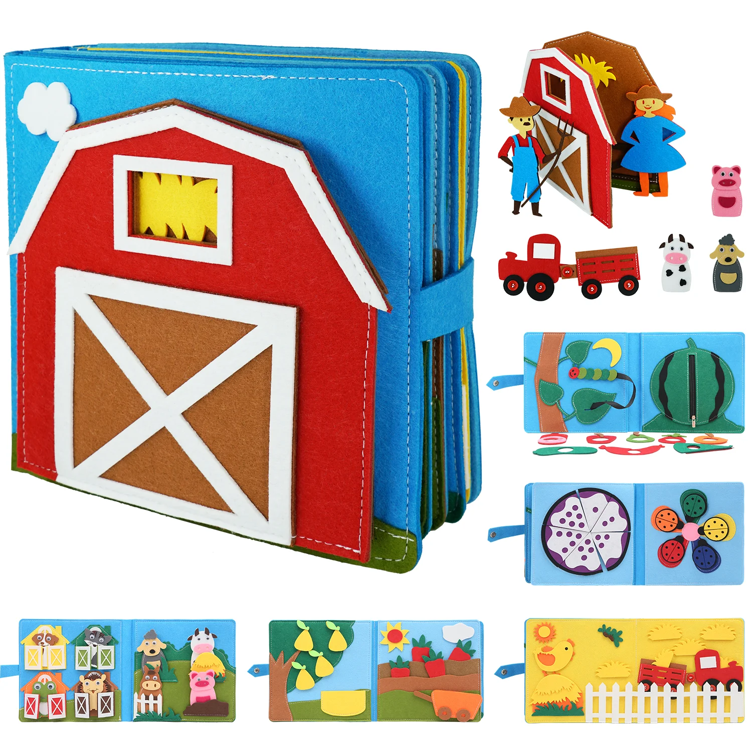 Libro ocupado Montessori para niños pequeños, escena de animales de granja de fieltro, juguete de actividad para contar historias, aprendizaje preescolar, actividad educativa, juguete sensorial