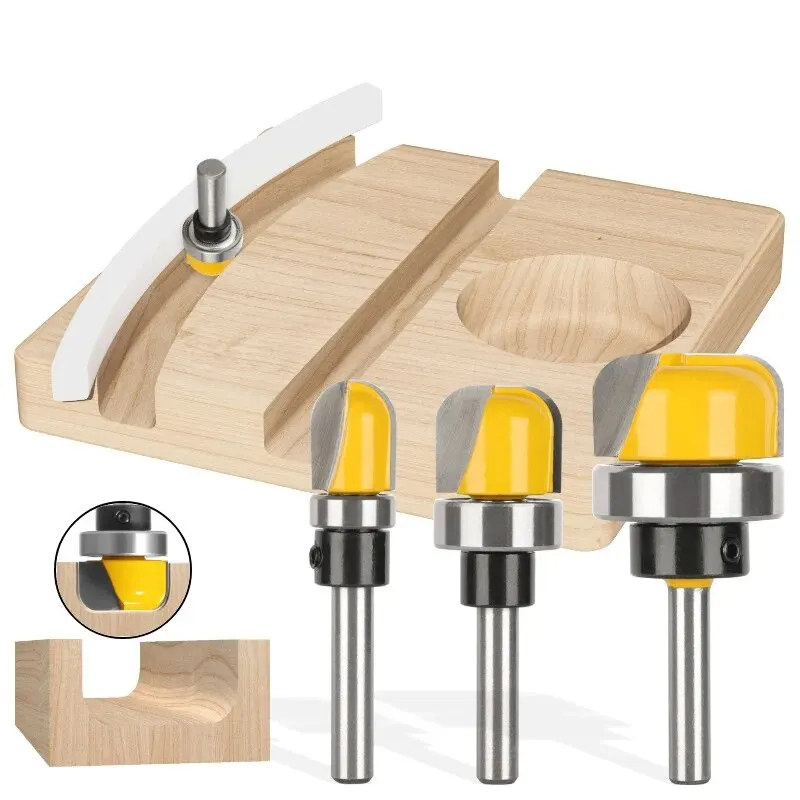 3 ชิ้น 1/4 "Shank ลึกรอบด้านล่างไฟฟ้างานไม้เครื่องมือ, ล็อครูเครื่องตัด, เครื่องตัดไม้พร้อมลูกปืน