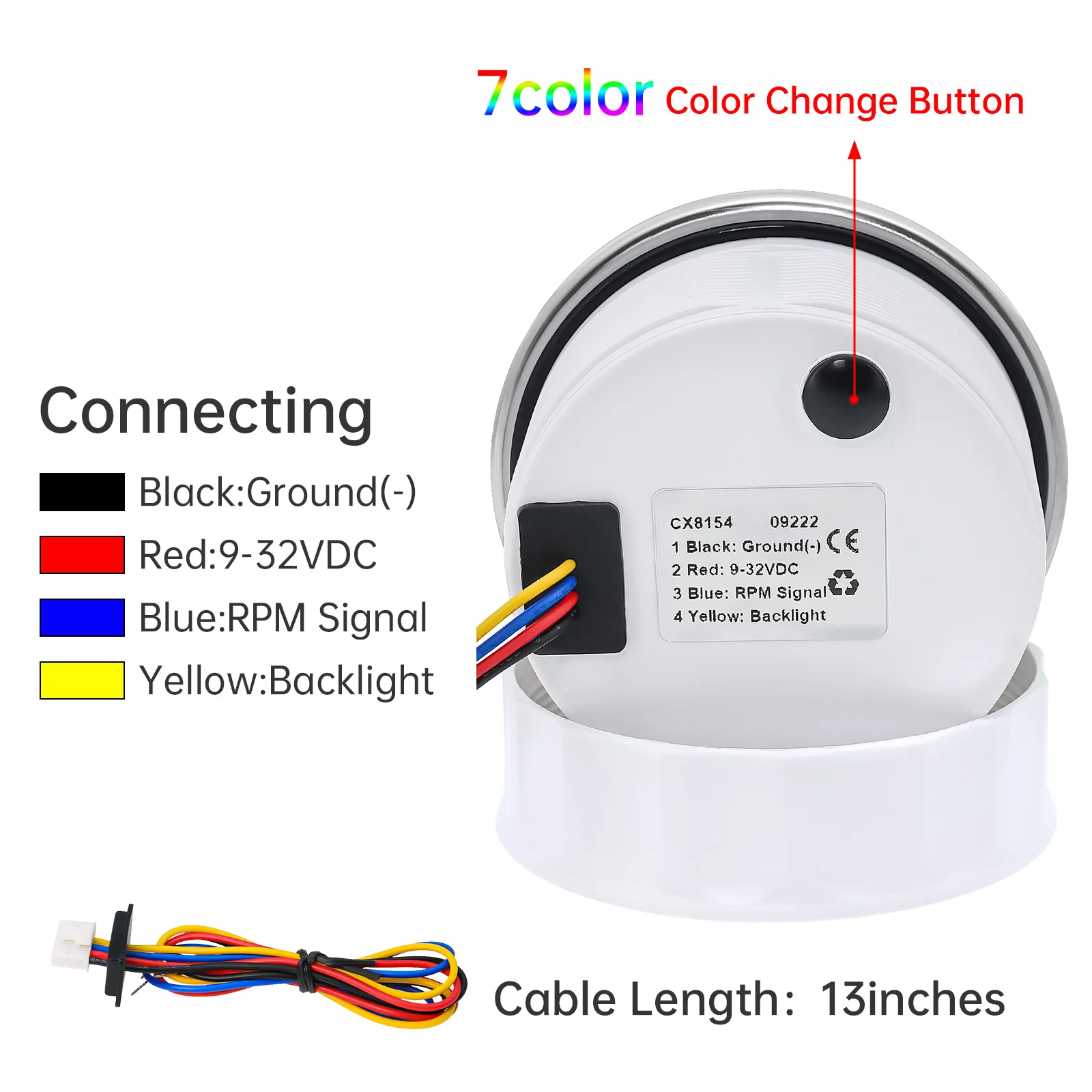 Sau Công Nguyên 85MM Đo Tốc Độ Có Màn Hình LCD Giờ Đồng Hồ Cho Mềm Thuyền Xe Vòng/Phút Đồng Hồ Đo 0-3000 4000 8000 Vòng/phút đồng Hồ Đo Trạch Cảm Biến 7 Màu Đèn Nền