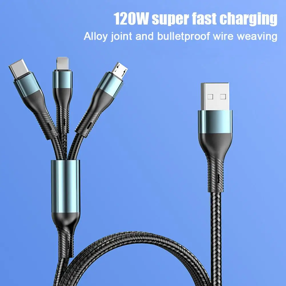 Cable de carga de 120W para Apple, Cable de datos de carga rápida, compatible con Android, V3R8