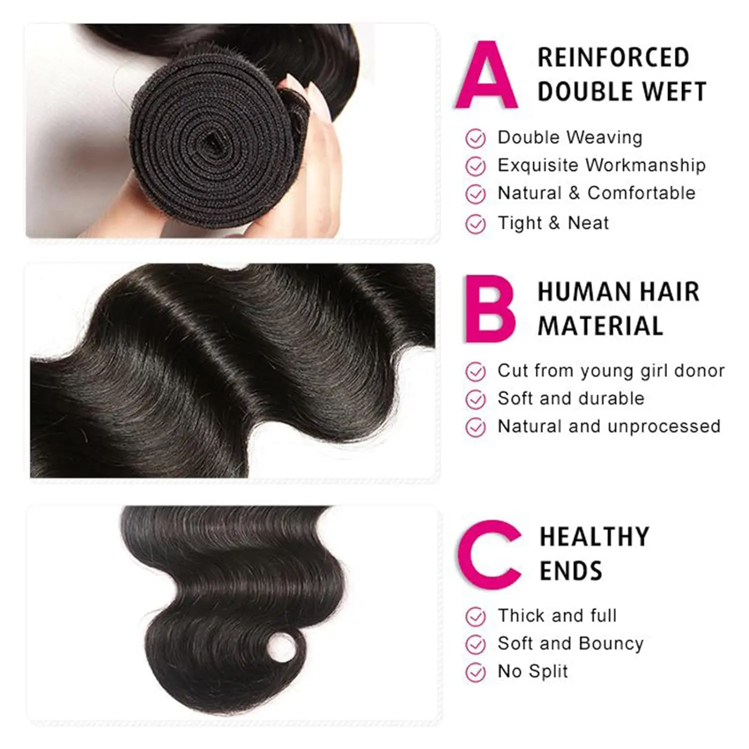 Ulrica-Brazilian Body Wave Pacotes de cabelo humano para mulheres, extensões de cabelo, 3 Pacotes, 4 Pacotes de Tecer com Fechamentos, 2x6 Lace Closure