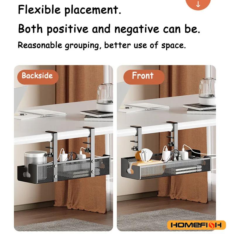 ภายใต้ตารางชั้นเก็บโลหะการจัดการสายเคเบิลถาด Home Office Desk Wire Organizer ไม่มีเจาะห้องครัวอุปกรณ์เสริม