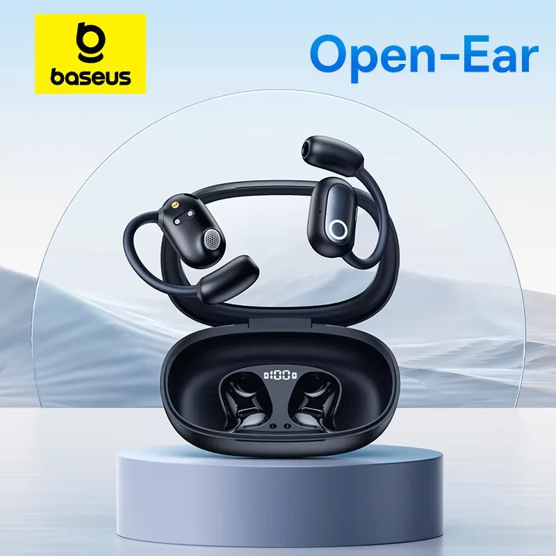 Baseus Eli Fit auriculares abiertos Bluetooth 5,3 auriculares inalámbricos de conducción de aire 4 micrófonos ENC pantalla Digital auriculares deportivos