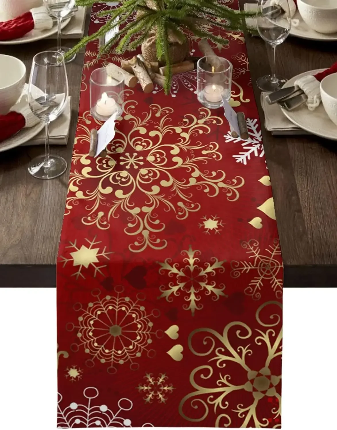 Caminos de mesa de lino con textura de copo de nieve de Navidad, bufandas de tocador, decoración de invierno, caminos de mesa de comedor de Navidad, decoraciones navideñas 2025