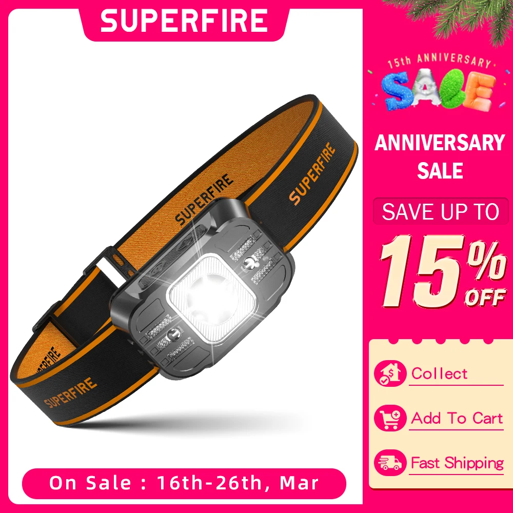 SUPERFIRE HL75 Mini linterna frontal LED recargable linterna LED de alta potencia USB C Sensor faro portátil para trabajar lámpara de pesca