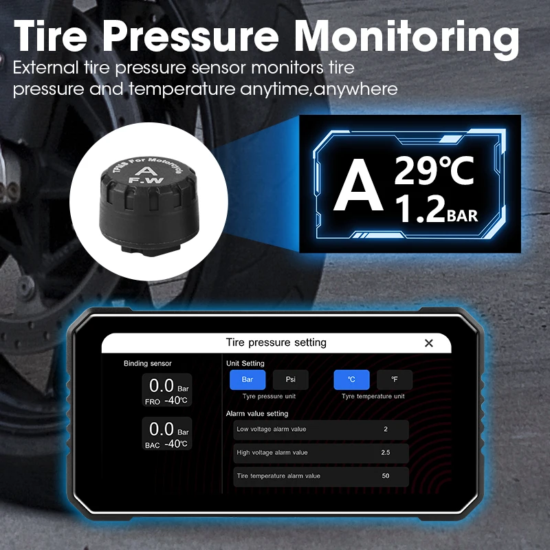 JMCQ Front 4k+Rear 1080P 6.25 inch Moto DVR Wireless Carplay Android Auto IPX7 Waterproof DVR GPS Motorcycle Navigation Monitor