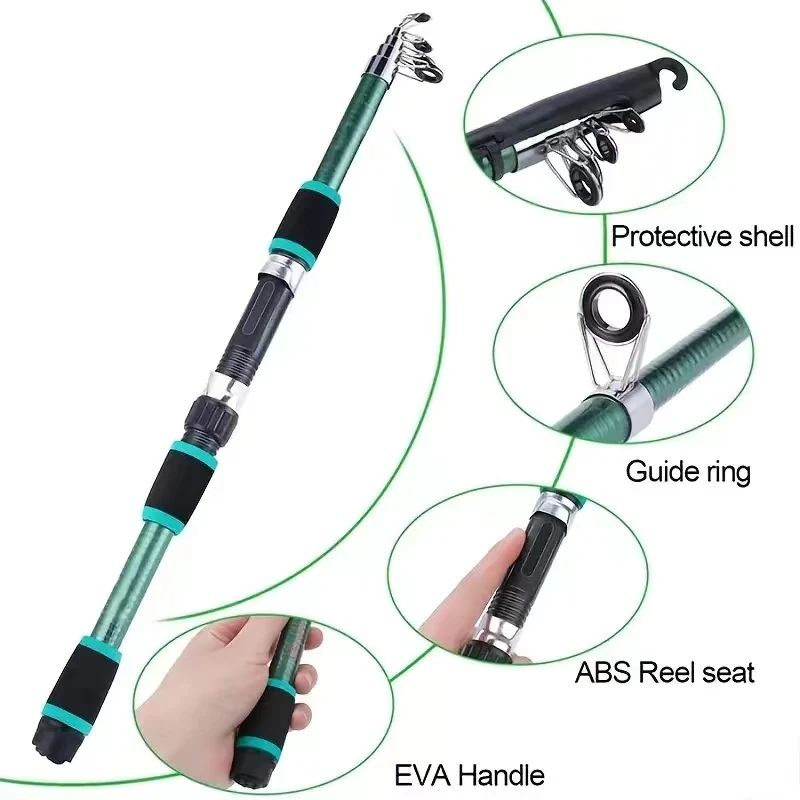 Rooblinos conjunto de vara de pesca kits completos com vara de pesca telescópica e molinete iscas ganchos conjunto de pólo de viagem