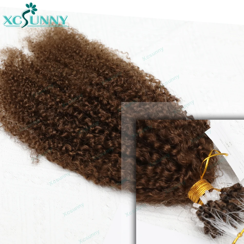 Microlink extensões de cabelo kinky encaracolado cor 4 micro anel loop extensões de cabelo humano para mulheres microring extensões de cabelo