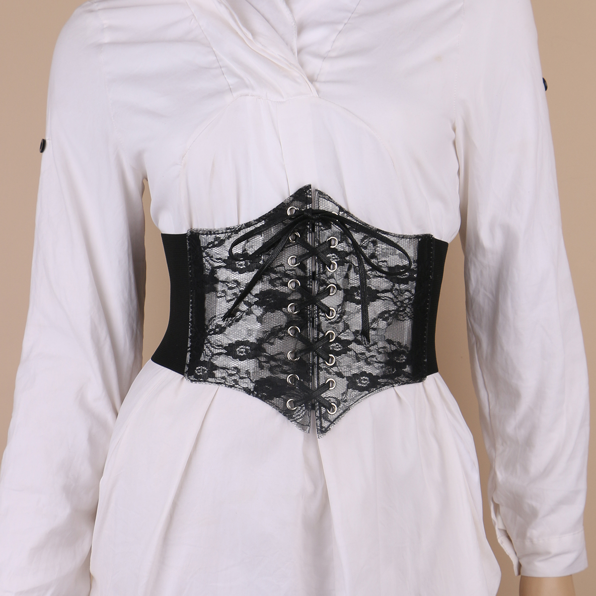 Faja ancha elástica transparente de encaje de pvc para mujer, cinturones de sellado para mujer, cuerda vinculante, cintura Retro en vestido camisero