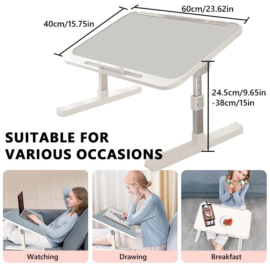 Adjustable Laptop Desk Foldable, Multi-Angle Bed Table with Portable Handle, for Office Home Use, Ergonomic Study Computer Table