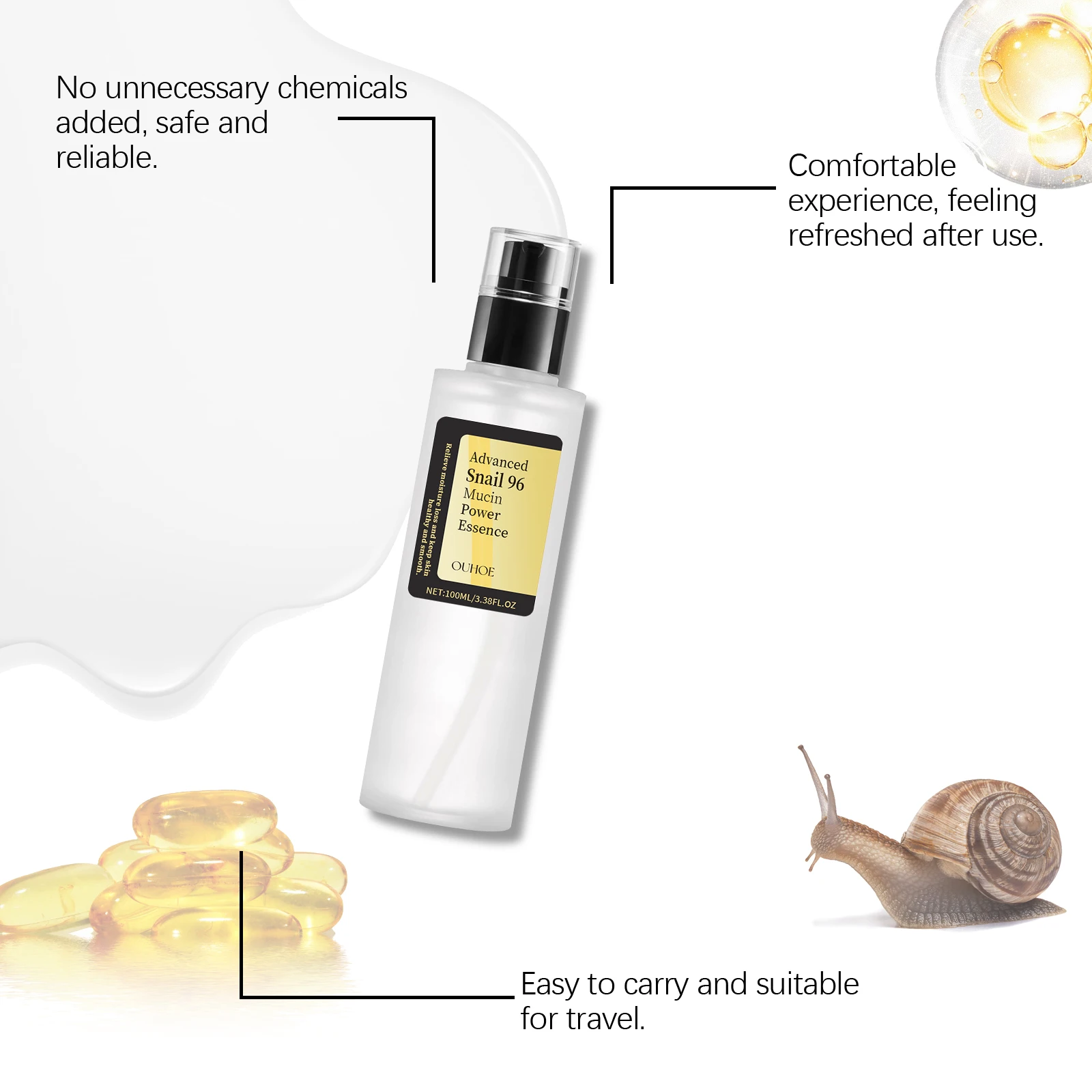 Snail Mucin Essence 100ml Hydrating Booster Deep Moisture ฟื้นฟูผิวหมองคล้ํา Soothing Face Treatment GLOW Essence สําหรับผิวแห้ง