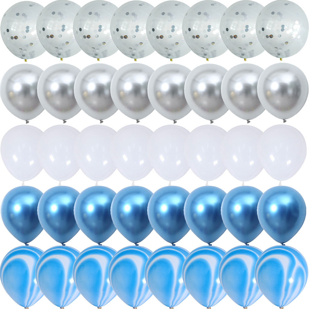 40PCS Silver Night Blue White Balloons Gender Reveal Wedding Valentine's Day Baby Shower Birthday Globos Party Decorations