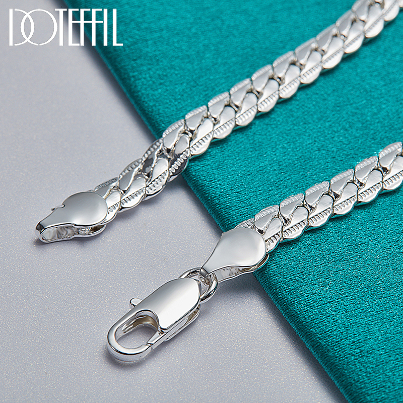 Doteffil 925 pulseira de prata 6mm 18/19/20cm corrente lateral plana fecho lagosta para mulher homem jóias de noivado de casamento