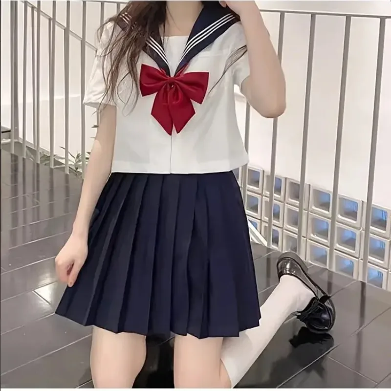 Heiße japanische Schuluniform Mädchen JK Anzug Sexy Frühling und Herbst rote Krawatte weiß drei grundlegende Matrosenuniform Frauen Langarm Anzug