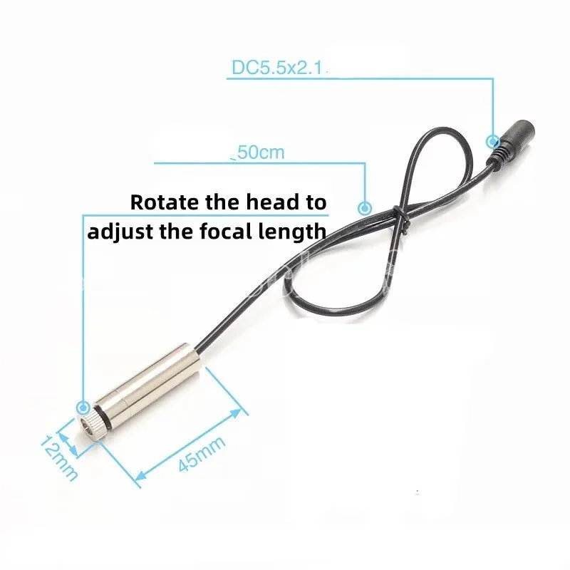 Módulo láser de longitud focal ajustable, luz roja de 100mW, 50mw, 30mW, 20mw, 10mw, 12MM, enchufe de CC, posicionamiento láser en forma de punto cruzado
