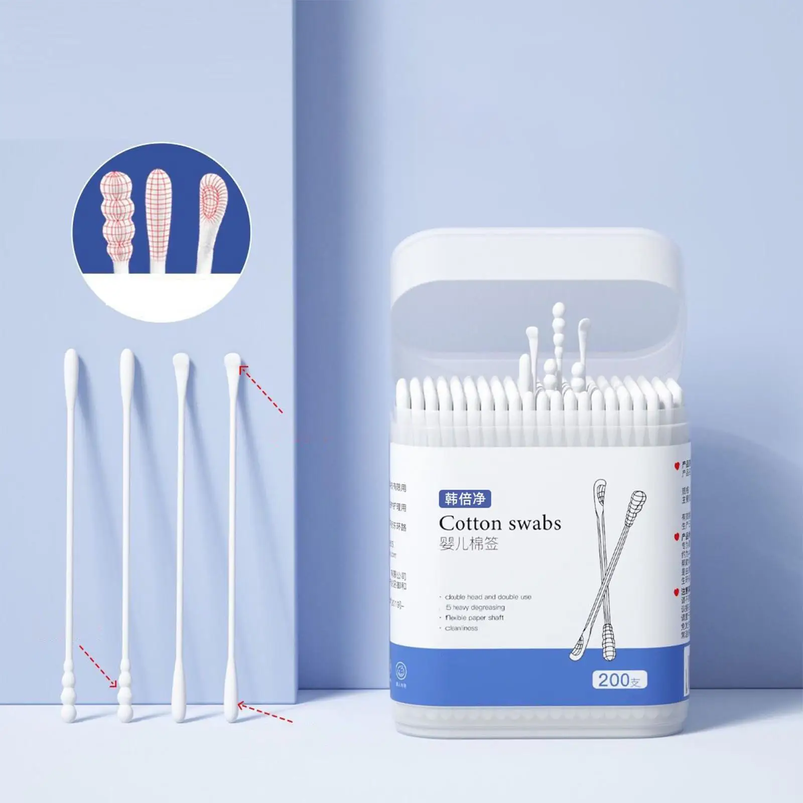200x ธรรมชาติผ้าฝ้าย Swabs ผ้าฝ้าย Buds เคล็ดลับ Hypoallergenic กระดาษ Sticks หูขี้ผึ้งทำความสะอาดรอบเครื่องสำอางค์หูหู swab