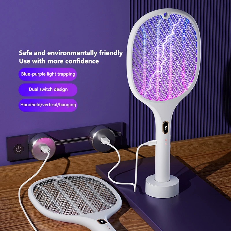 3 In 1 Multi Functional Bug Zapper Racket Usb Rechargeable Mosquito Killer Safe Electric Mosquito Swatter Pest Control Supplies