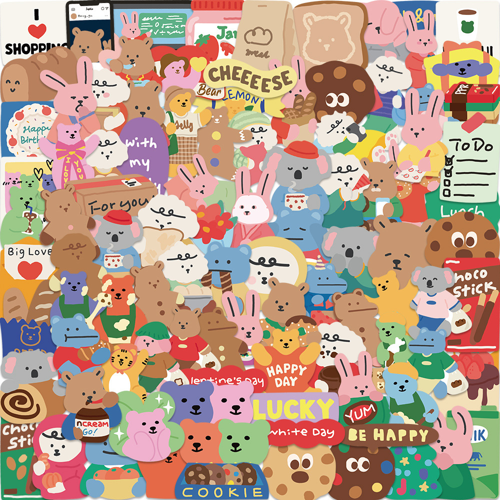 100 pçs coreano diário sim urso adesivos de vinil à prova dwaterproof água adesivos para crianças brinquedo decalques para loptop garrafas água diy caso telefone