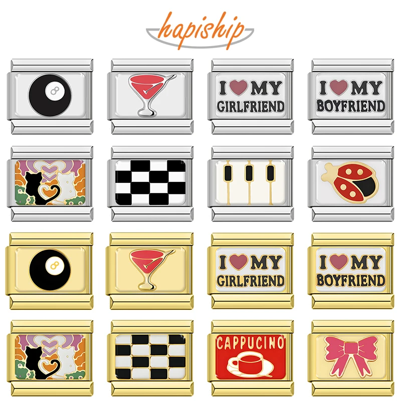 Hapiship, nueva moda para mujer, estrella, flor, amor, búho, cuentas italianas aptas para pulsera de 9mm, joyería DIY de acero inoxidable, regalo TZ088