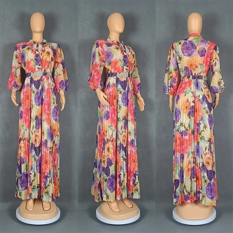 PLUS ขนาดแอฟริกันพิมพ์ฤดูใบไม้ร่วง Elegant แอฟริกัน 3/4 ชุดราตรียาว Maxi ชุด Dashiki แอฟริกันเสื้อผ้า