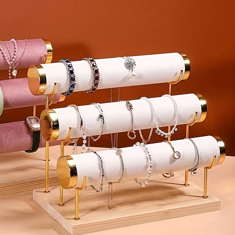Rack de joias simples de 1/2/3 camadas – Suporte de pulseira de madeira para mulheres e homens, escolha ideal para presentes