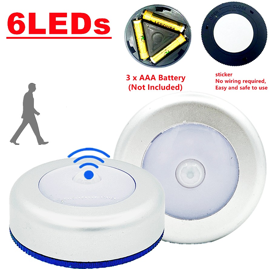 Inducción del cuerpo humano 6LED luz nocturna LED Sensor de movimiento PIR Detector inalámbrico luz automática encendido/apagado para iluminación de cabecera del hogar