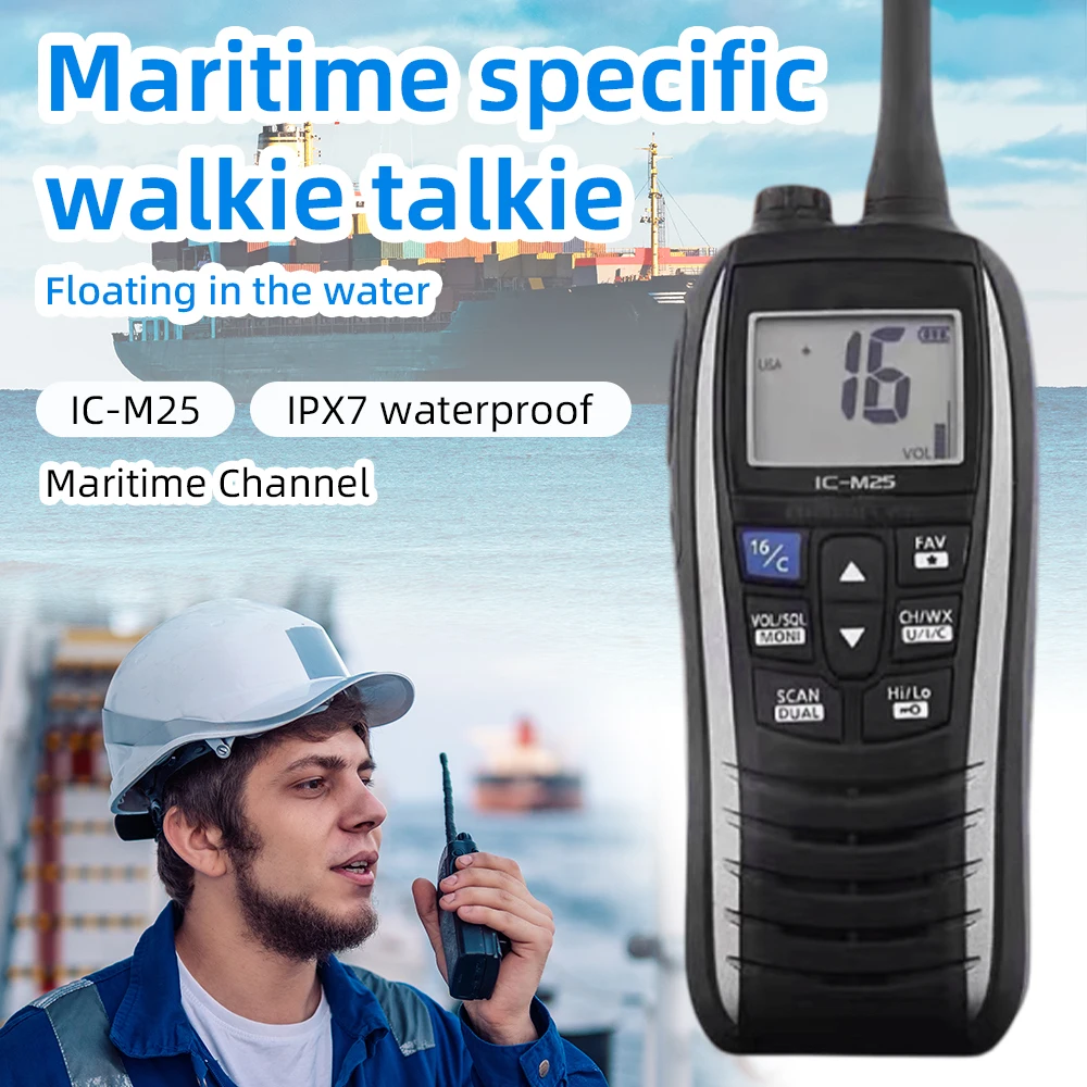 Transceptor marino VHF Walkie Talkie 5KM 5W Radio bidireccional impermeable