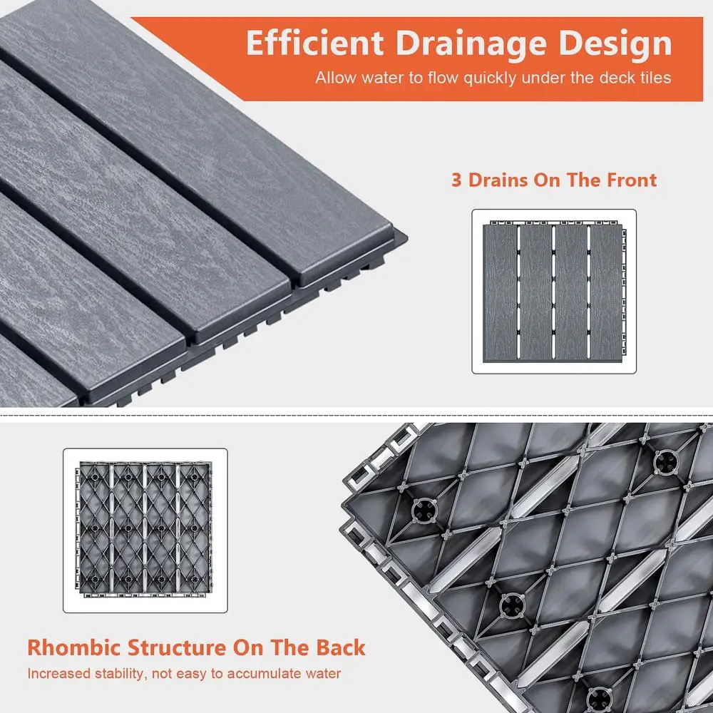 36 Interlocking Deck Tiles 11.8x11.8in Outdoor Flooring Waterproof with 24 Edge Kits Patio Floor Tiles Safe Trolleys and