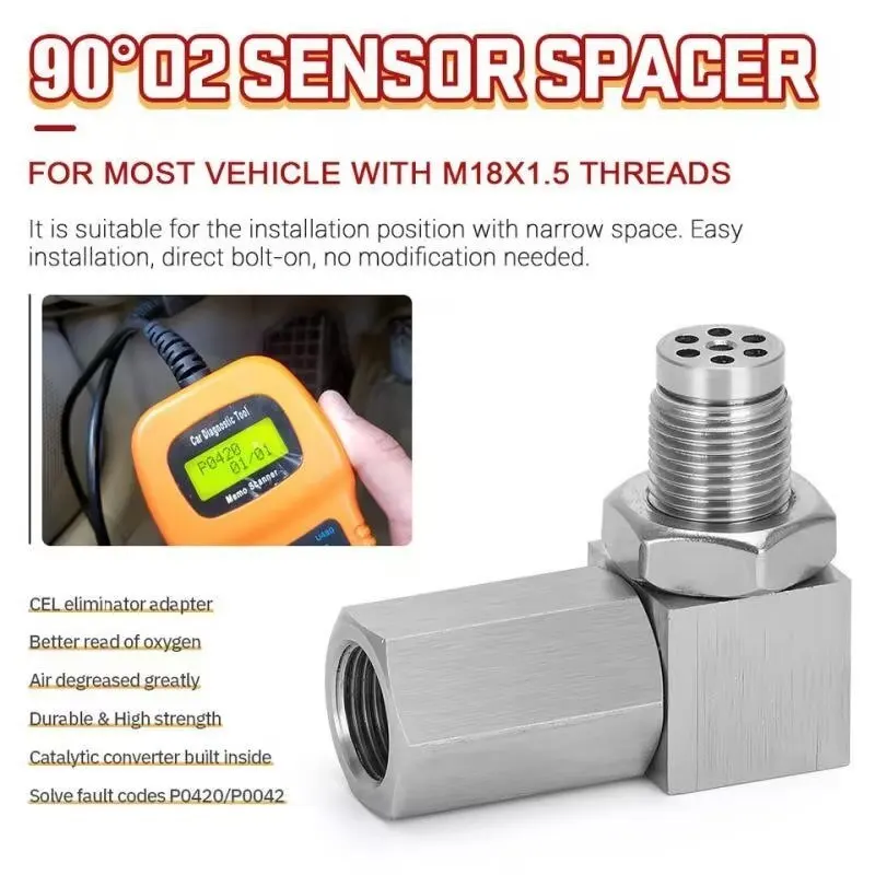 Catalisador de escape sensor de oxigênio traseiro espaçador 90 graus mini catalisador lambda o2 adaptador cel fix, m18 * 1.5 universal frete grátis
