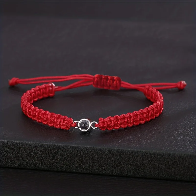 Pulseira de projeção de imagem colorida personalizada pingente de cobre corda tecida à mão 2025 novos presentes românticos de natal namorada mãe