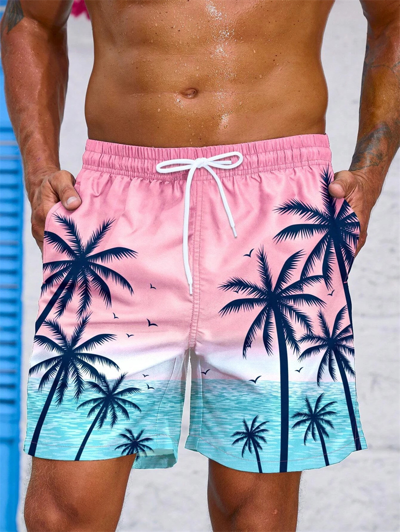 Vintage planta 3d impresso board shorts dos homens palma gráfico calças curtas verão havaiano respirável troncos de natação crianças solto shorts de gelo