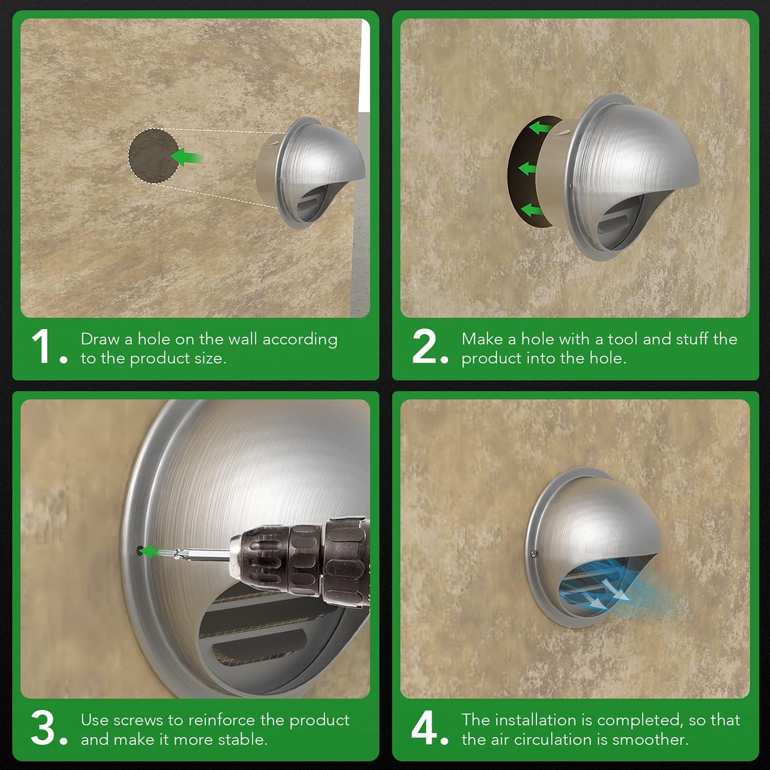 外径のステンレス鋼の空気出口,丸いグリル,冷暖房,天井の換気,排水管と換気,80mm, 100mm, 120mm