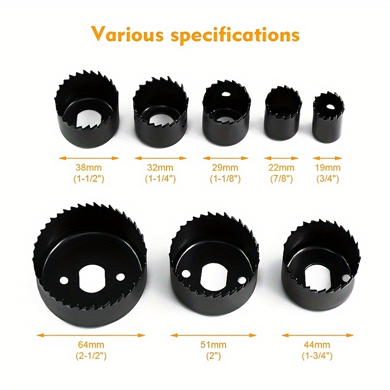 Kit de sierra perforadora de 11 piezas, cortador de agujeros de taladro eléctrico circular de metal de acero al carbono duradero para madera, PVC, plástico, paneles de yeso (19/22/29/