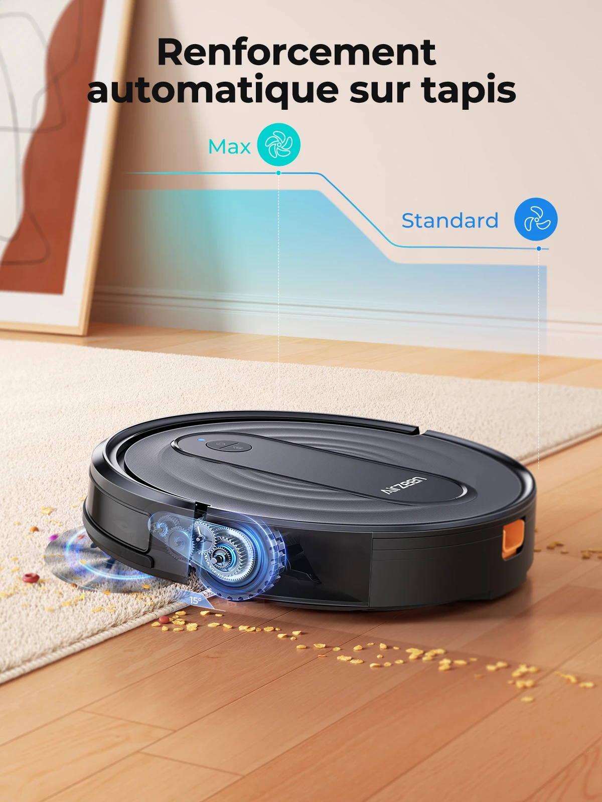 Honiture Airzeen Robot Aspirateur Laveur,Forte Puissance d'Aspiration 3000Pa,Contrôle par App/Alexa,Nettoyage Programmé, chargement automatique, Idéal pour Les Poils d'animaux/Cheveux/Poussière