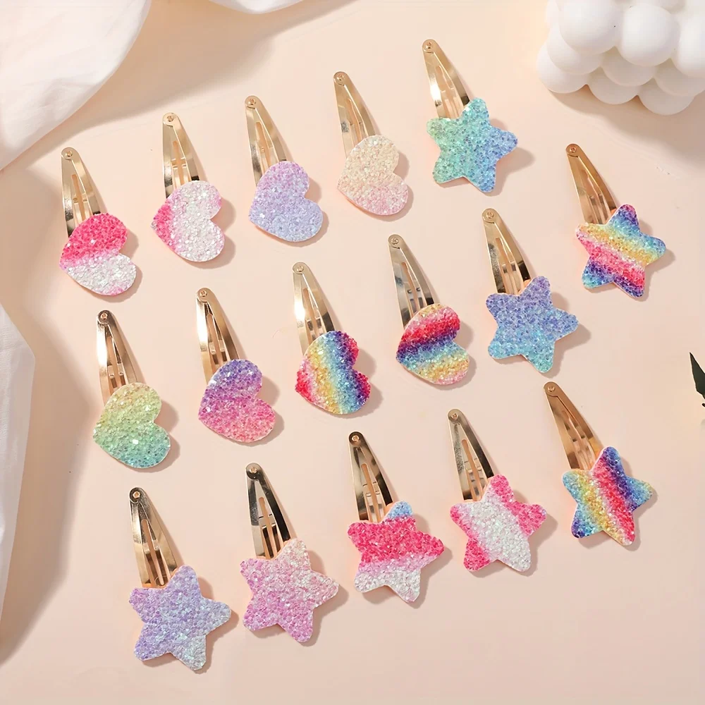 16Pcs Mode Glitter Regenbogen Blume Kaninchen BB Handgemachte Haarnadeln Für Nette Mädchen Haar Clips Barrettes Headwear Haar Zubehör