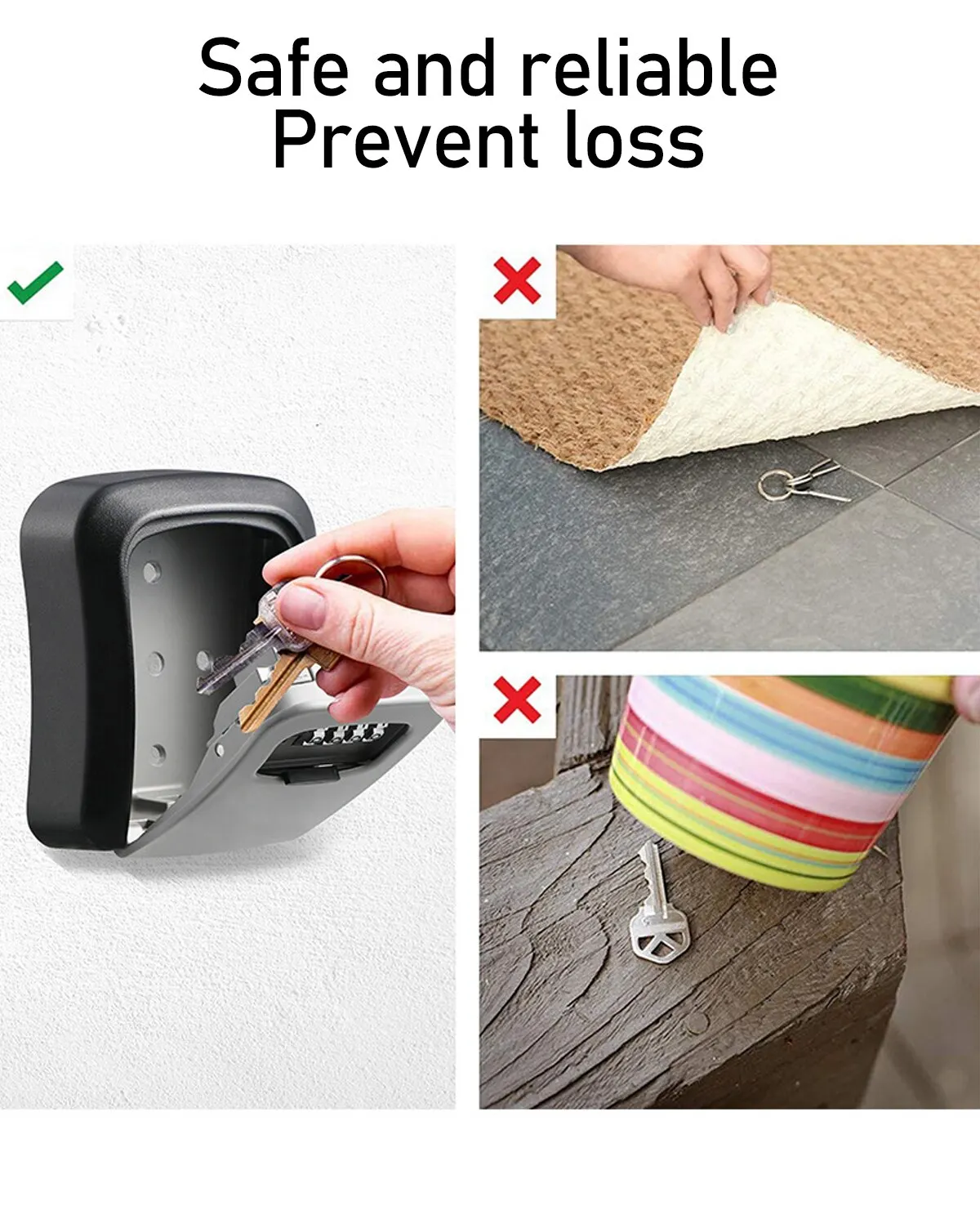 Multi-functional Wall Mounted Waterproof 4 Digits Passwords 3-5 Keys Storage Box Home Safe Box Easy to Fix