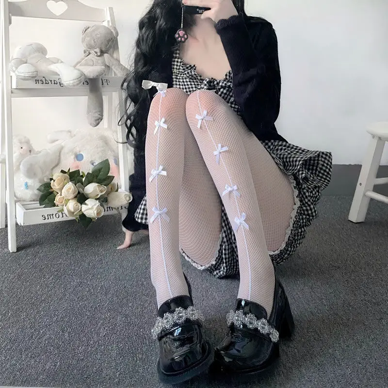 Mulheres sexy malha fishnet meias meias meia-calça arcos transparente gótico festa clube branco preto feminino rede meias lingeries