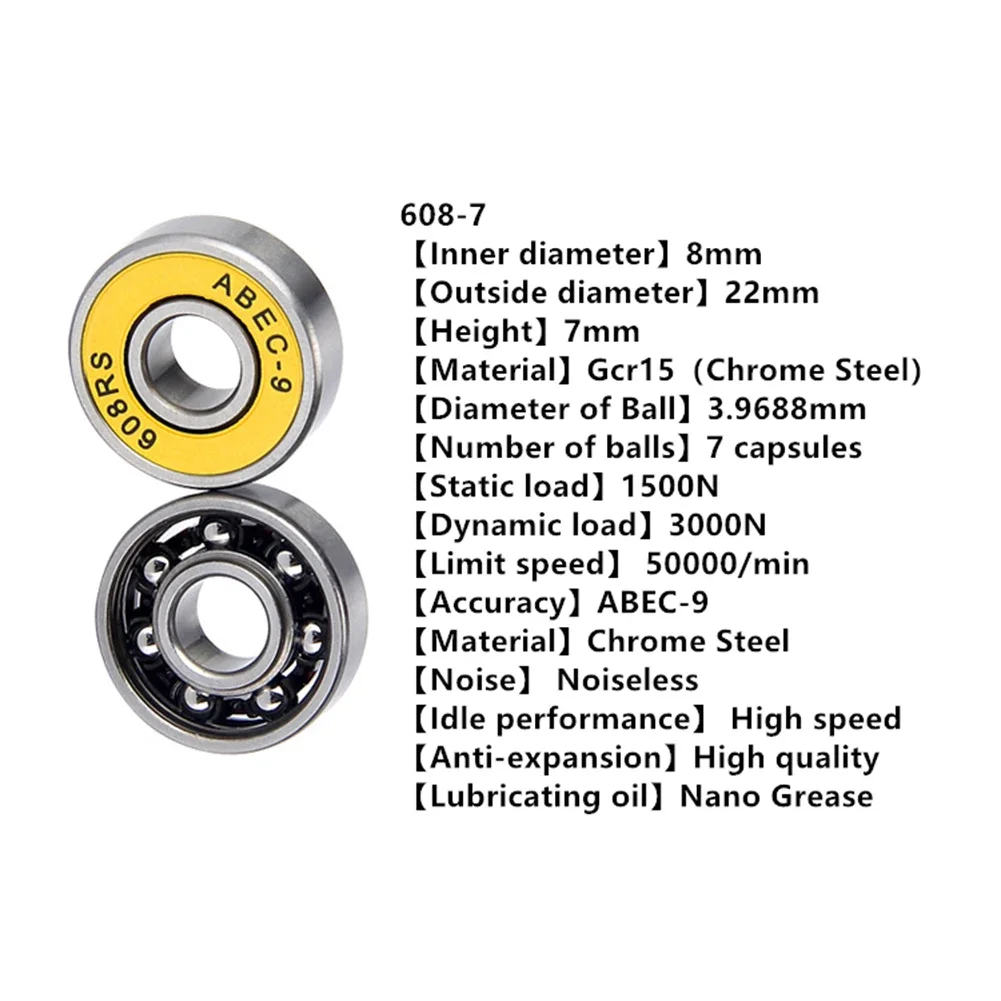 ABEC-7/ABEC-9 608 สเก็ตบอร์ดล้อลูกกลิ้งเหล็กปิดผนึกตลับลูกปืน 8x22x7 มม.สเก็ตบอร์ดแบริ่งสกู๊ตเตอร์อุปกรณ์เสริม