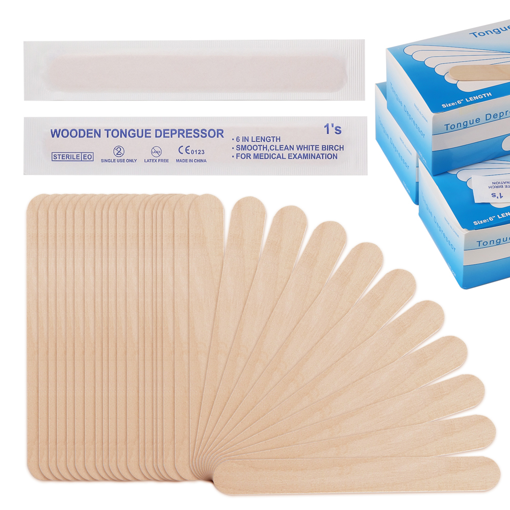 タトゥー用使い捨て木製舌圧子、ワックスがけスティック、個別パック除去、舌美容ツール、10/30/50/100/200個