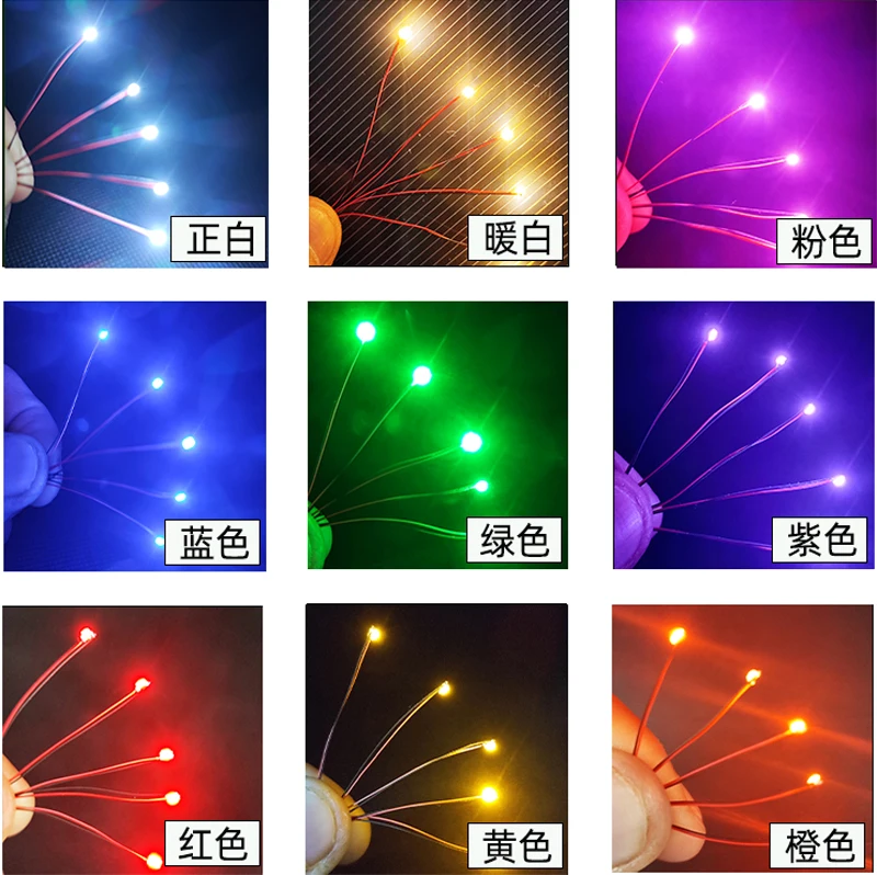 0402 0603 0805 1206 smd led modelo lâmpada com fio micro led pré-soldada micro litz wired chip 20cm 3v modelo ferroviário cenas 5pcs