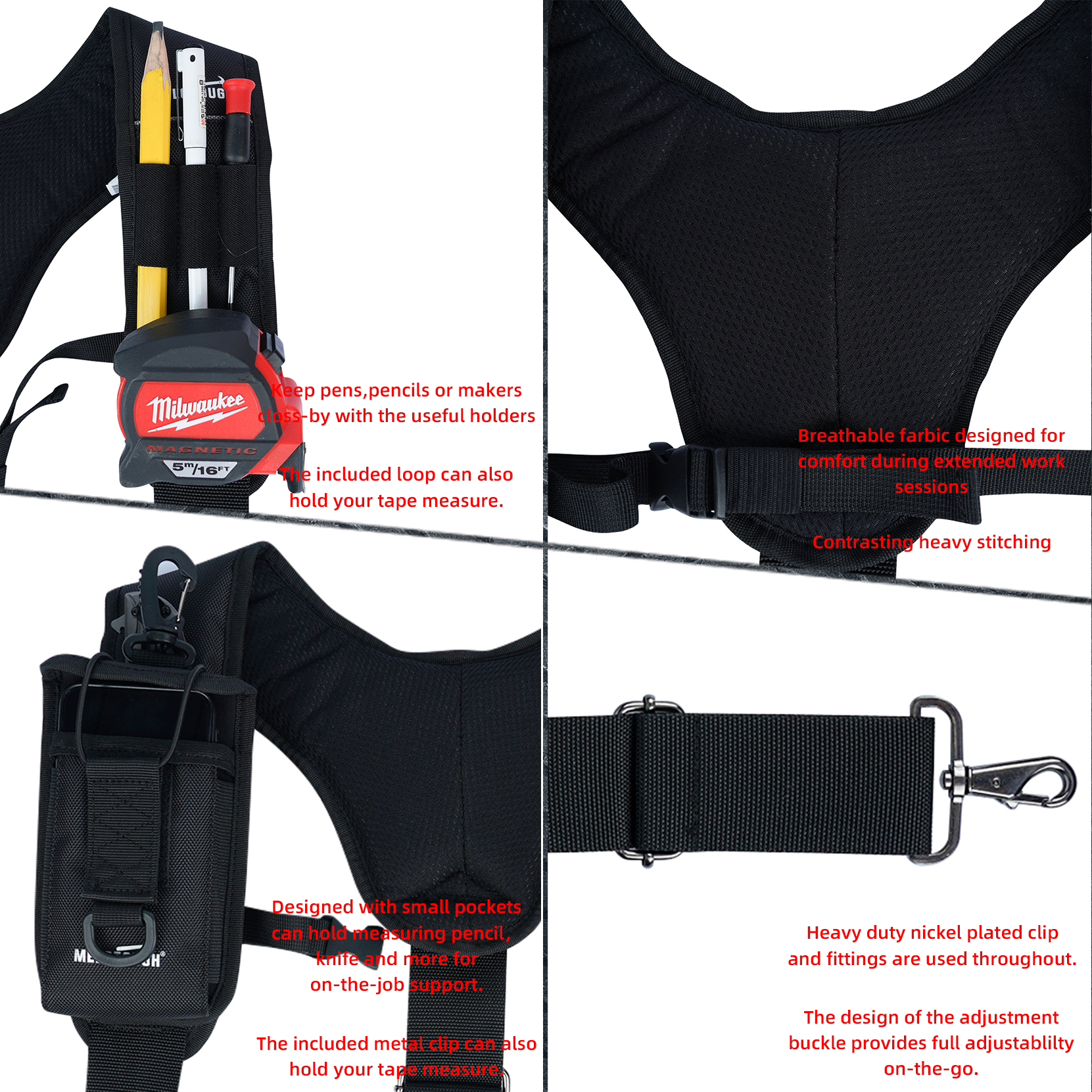 Gereedschapsriem Bretels Werkriem Bretels voor mannen Grote en lange constructie Tasbretels Gewatteerde werkriem Bretels