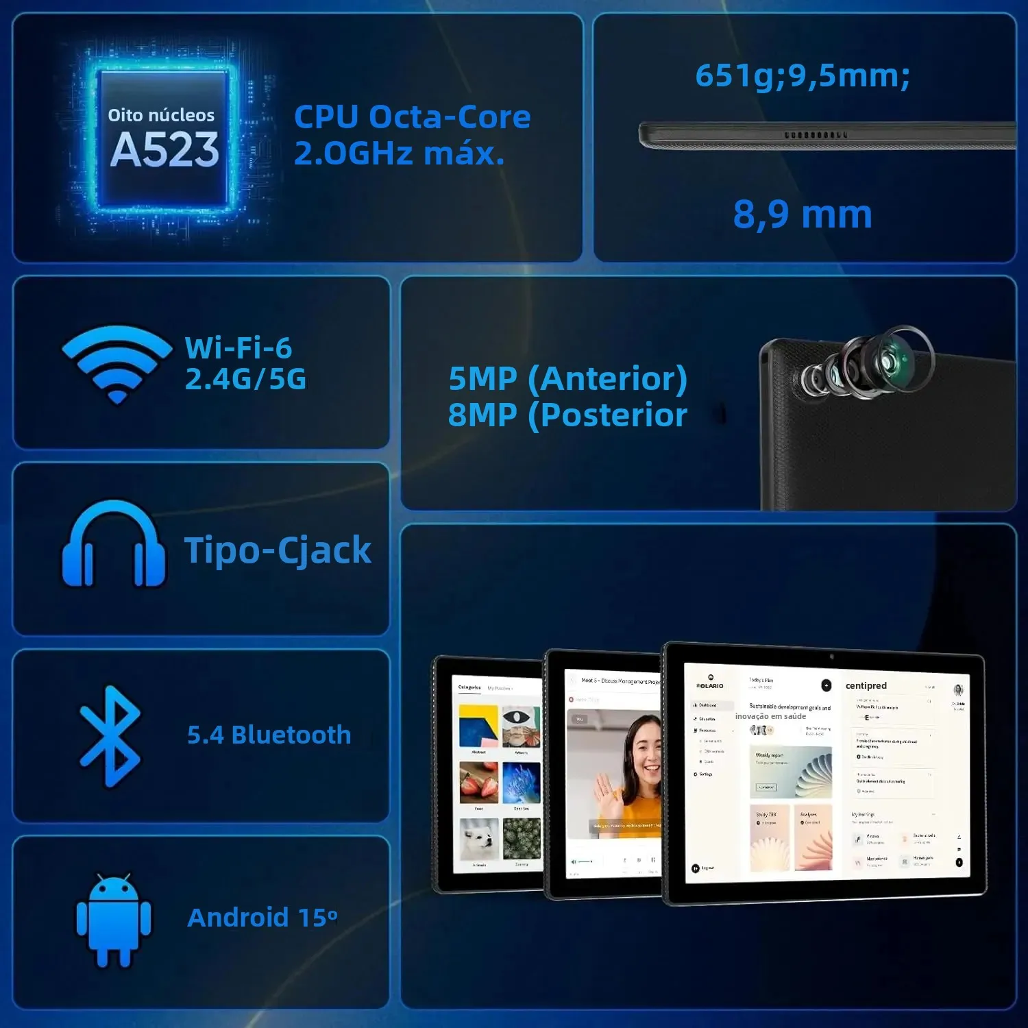 Mais novo tablet 10 Polegada android 15 octa-core 20gb ram 64gb rom 1280x800 ips tablets pc wifi6 bluetooth5.3 widevine l1 conjunto de teclado