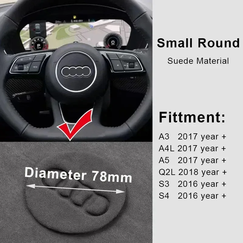 Car Suede Steering Wheel Panel Sticker Emblem Decoration Accessories For Audi A4 B8 8K A6 C6 4F Q5 8R Q7 4L A3 8V C7 Q5 A8 Q7 B6