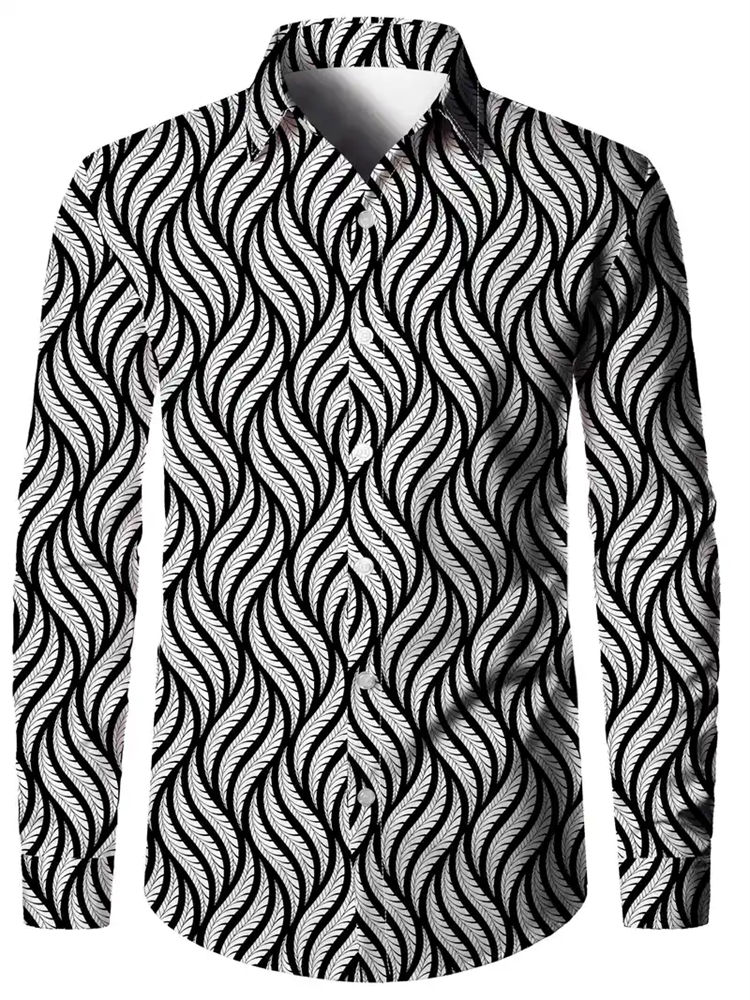 Men's 3D Textured Printed Casual Shirt Buttoned Long Sleeve Autumn Versatile Lapel Luxury Fashion Long Sleeve Shirt Party Dresse