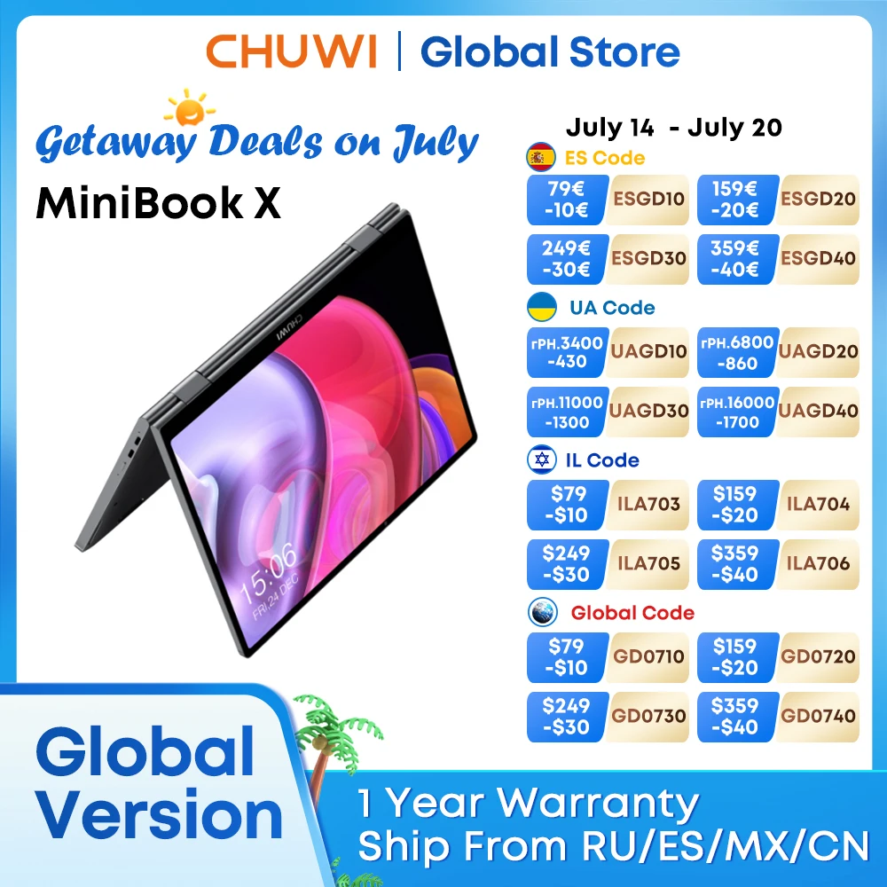 CHUWI MiniBook X 태블릿 노트북, 2 in 1 요가 모드, 인텔 N100, 10.51 인치, 12GB, LPDDR5, 512G SSD, 윈도우 11 노트북, 2 in 1