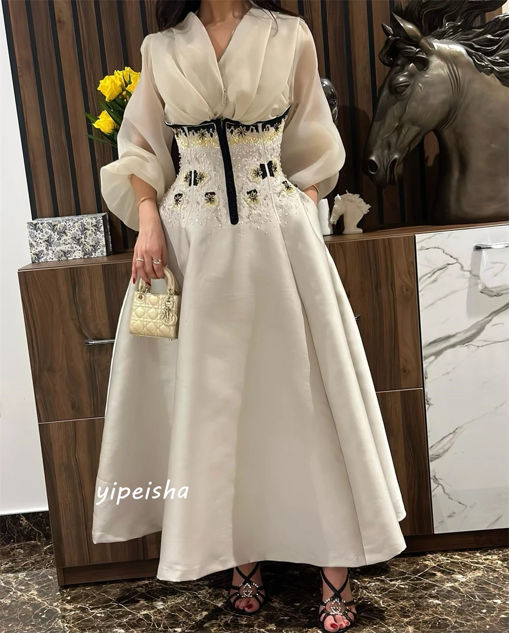 Personalizado jiayigong s applique drapeado festa de casamento a linha com decote em v vestido de ocasião sob medida vestidos longos arábia saudita