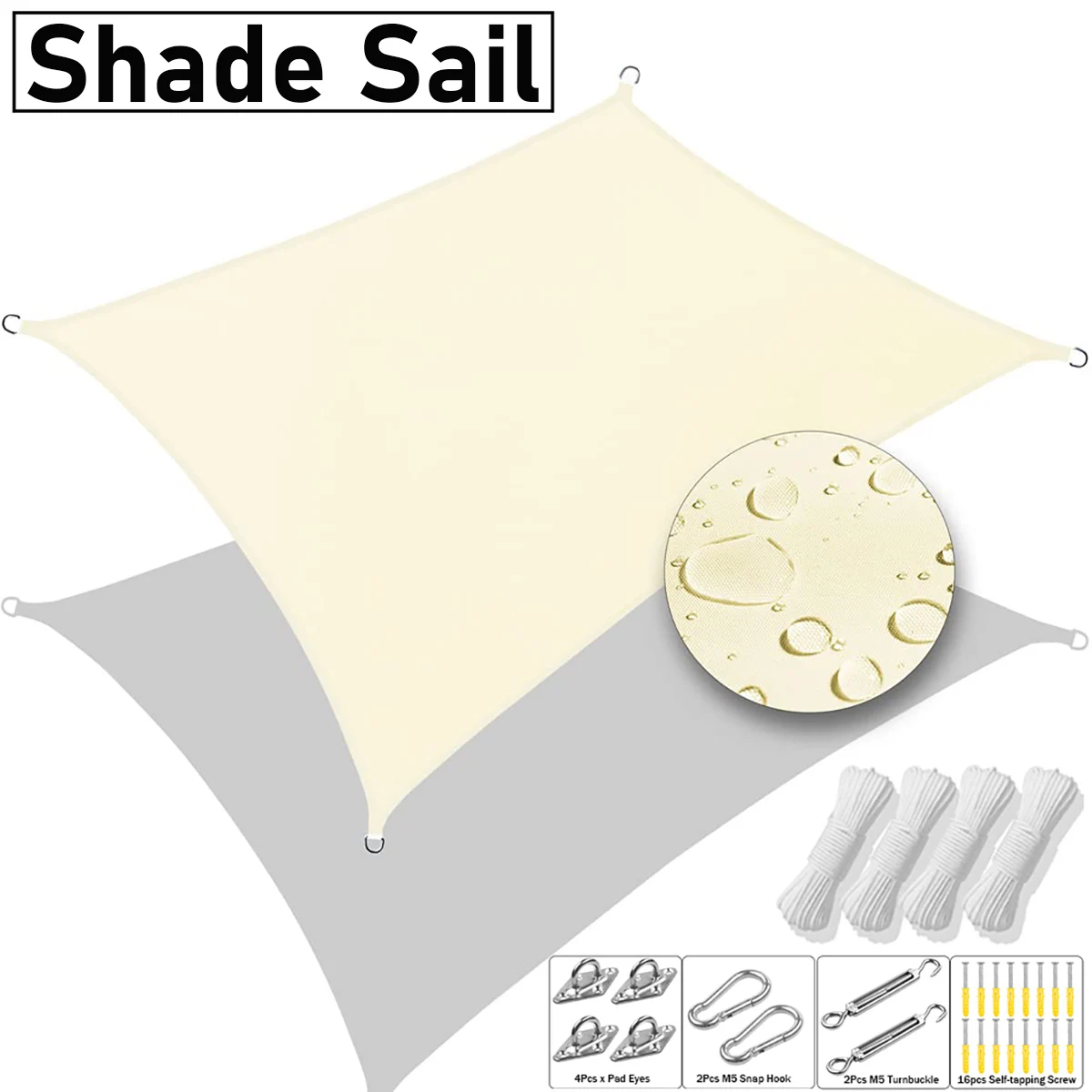 Vela parasole, riparo da giardino impermeabile Tenda da sole con protezione solare con blocco UV al 95%, tettoia per patio, giardino, cortile, cortile, campeggio, piscina
