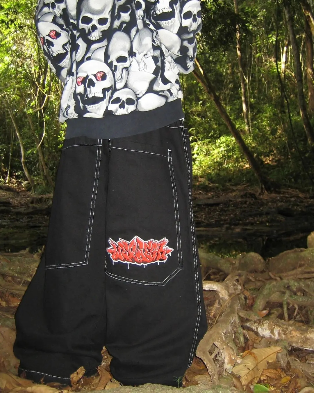 ヒップホップ Y2k 新色 Wexwear 刺繍だぶだぶのジーンズストリートジーンズ男性女性ハイウエストワイドズボン原宿黒パンツ